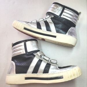 🌸Alessandro Dell'Acqua Mens High-Top Sneakers‎ in Black and Silver, Size 44,